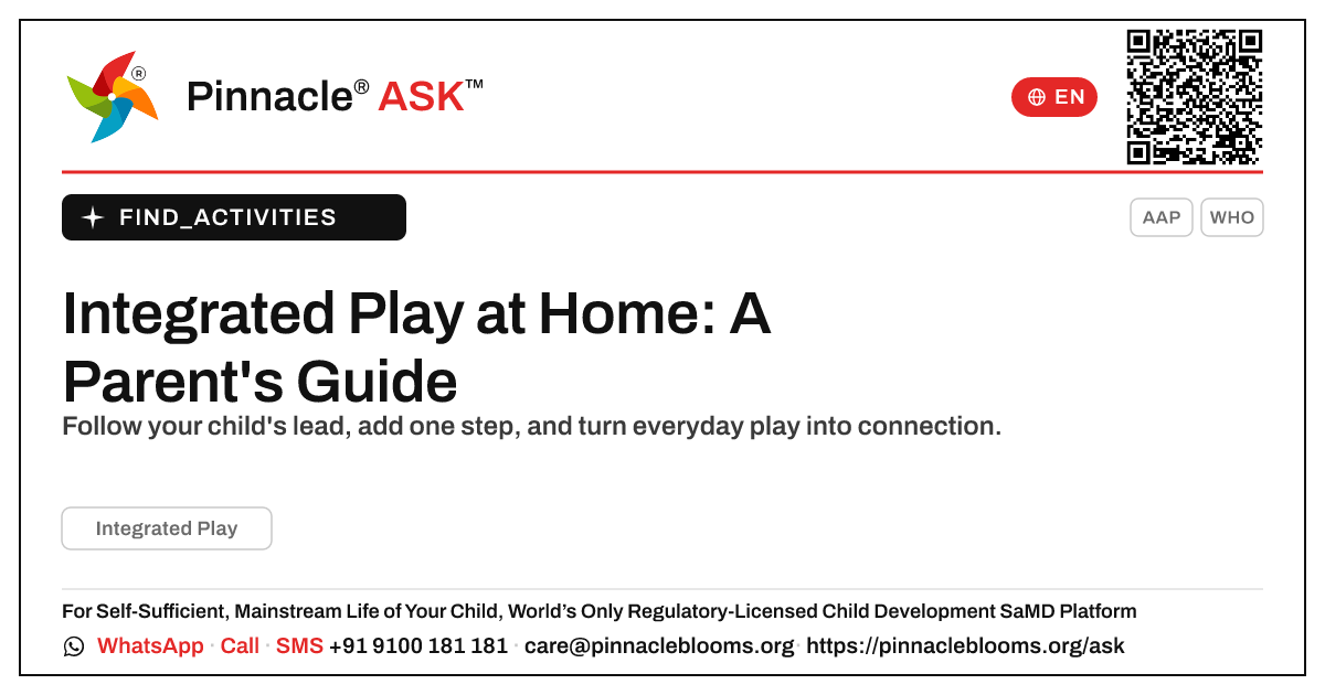 Integrated Play at Home for Parents — Pinnacle Ask answer card with a short explanation and QR link