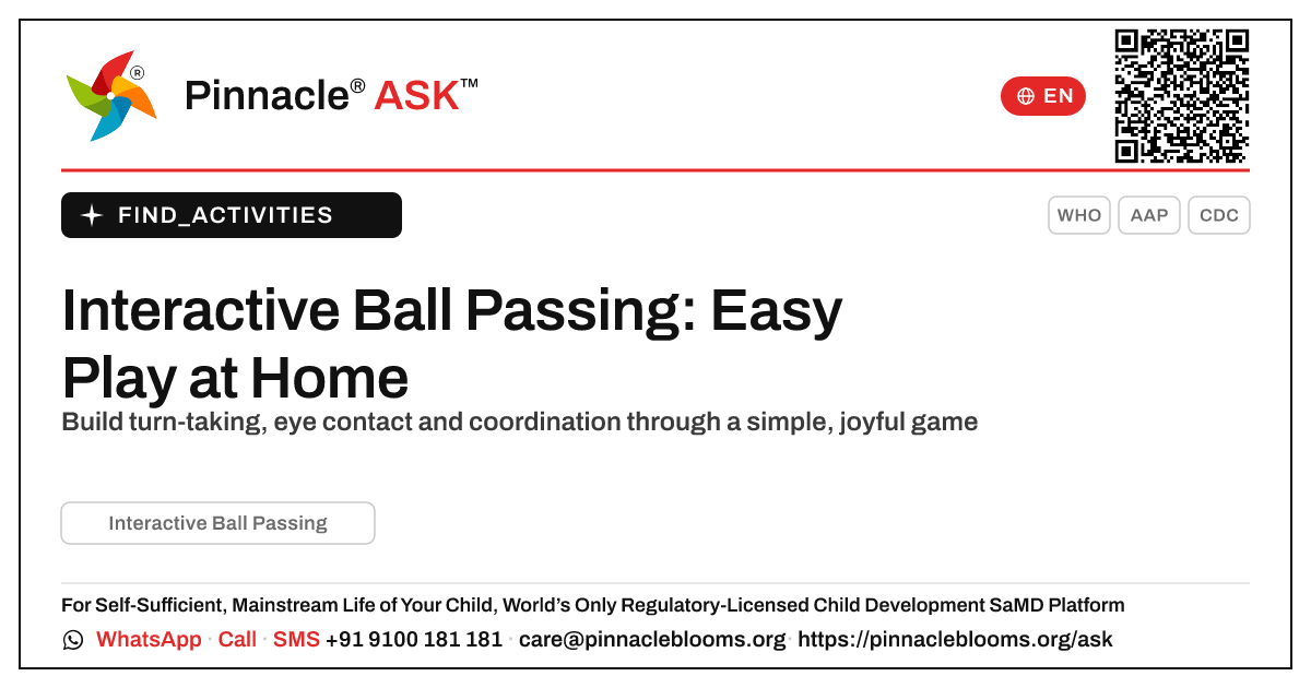 Interactive Ball Passing at Home — Pinnacle Ask answer card with a short explanation and QR link