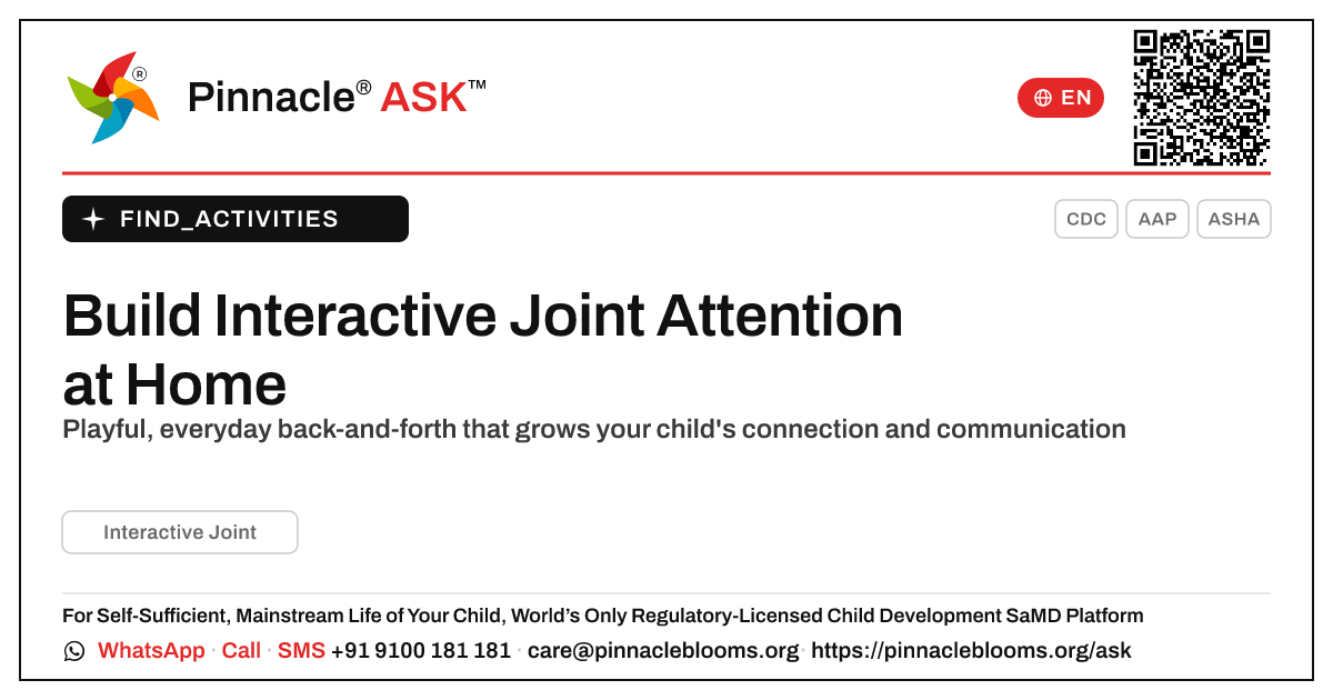 How can I work on Interactive Joint with my child at home? — Pinnacle Ask answer card with a short explanation and QR link
