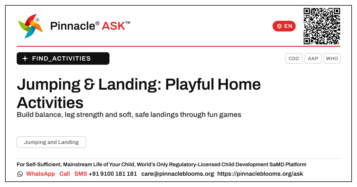 How to Work on Jumping and Landing at Home — Pinnacle Ask answer card with a short explanation and QR link