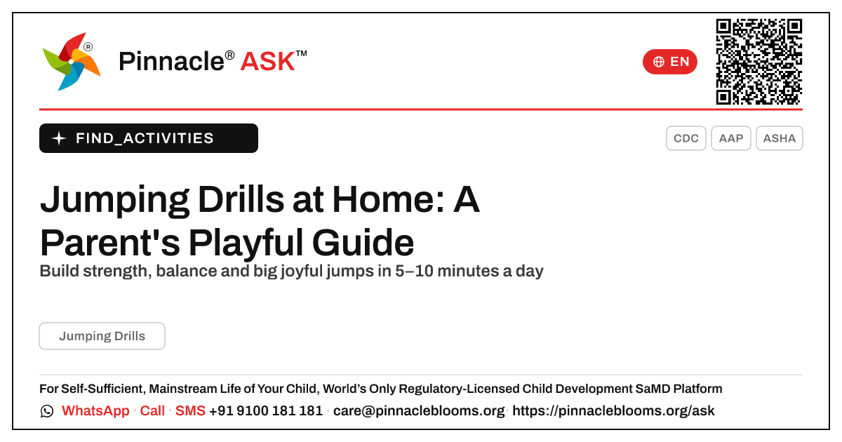 How can I work on Jumping Drills with my child at home? — Pinnacle Ask answer card with a short explanation and QR link