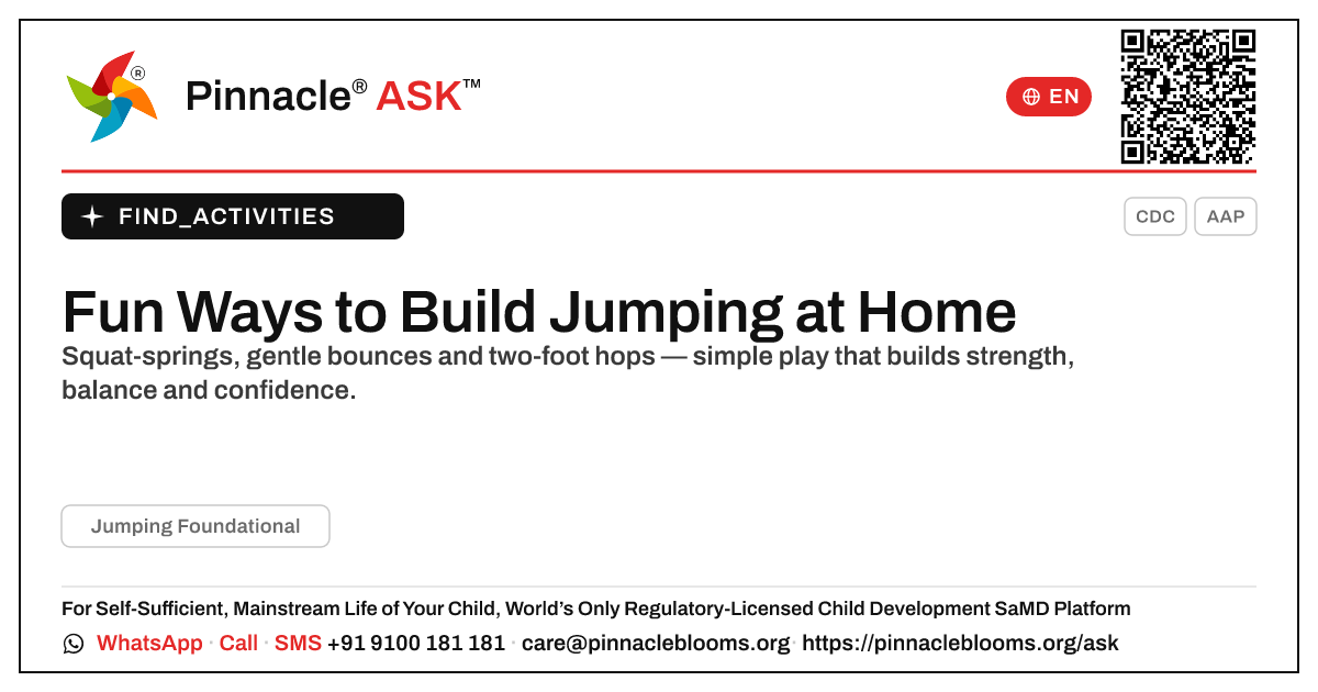 How can I work on Jumping Foundational with my child at home? — Pinnacle Ask answer card with a short explanation and QR link