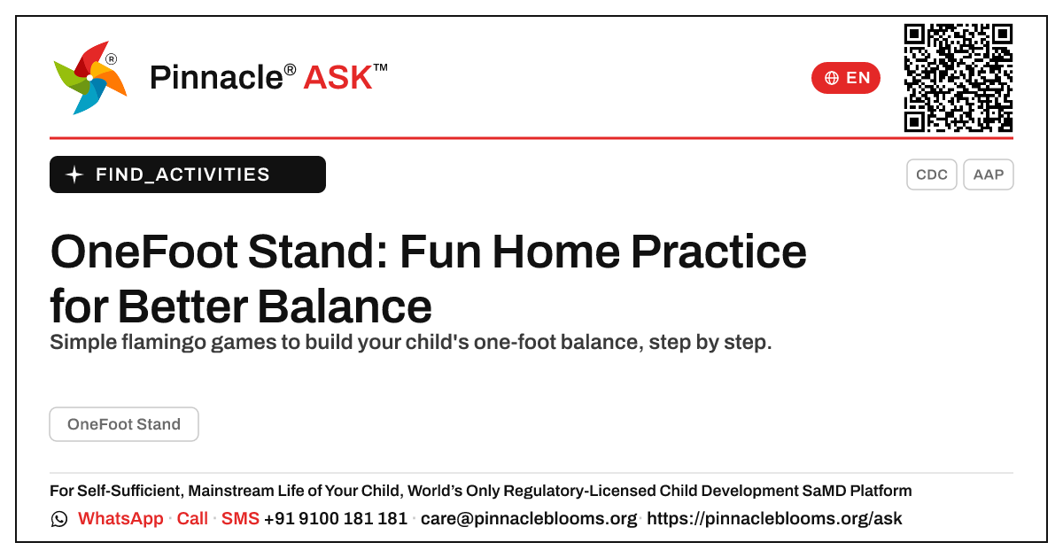 How to Practise OneFoot Stand With Your Child at Home — Pinnacle Ask answer card with a short explanation and QR link