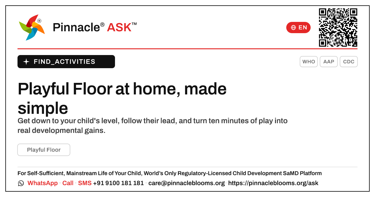 How can I work on Playful Floor with my child at home? — Pinnacle Ask answer card with a short explanation and QR link