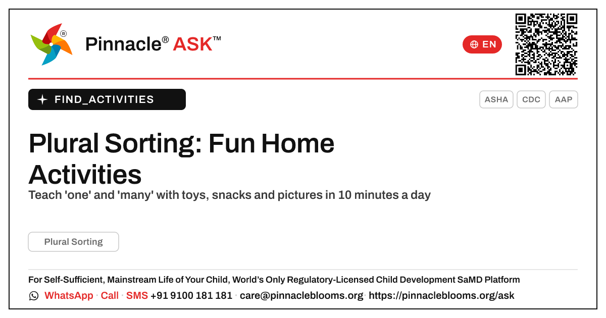 How to Work on Plural Sorting at Home — Pinnacle Ask answer card with a short explanation and QR link