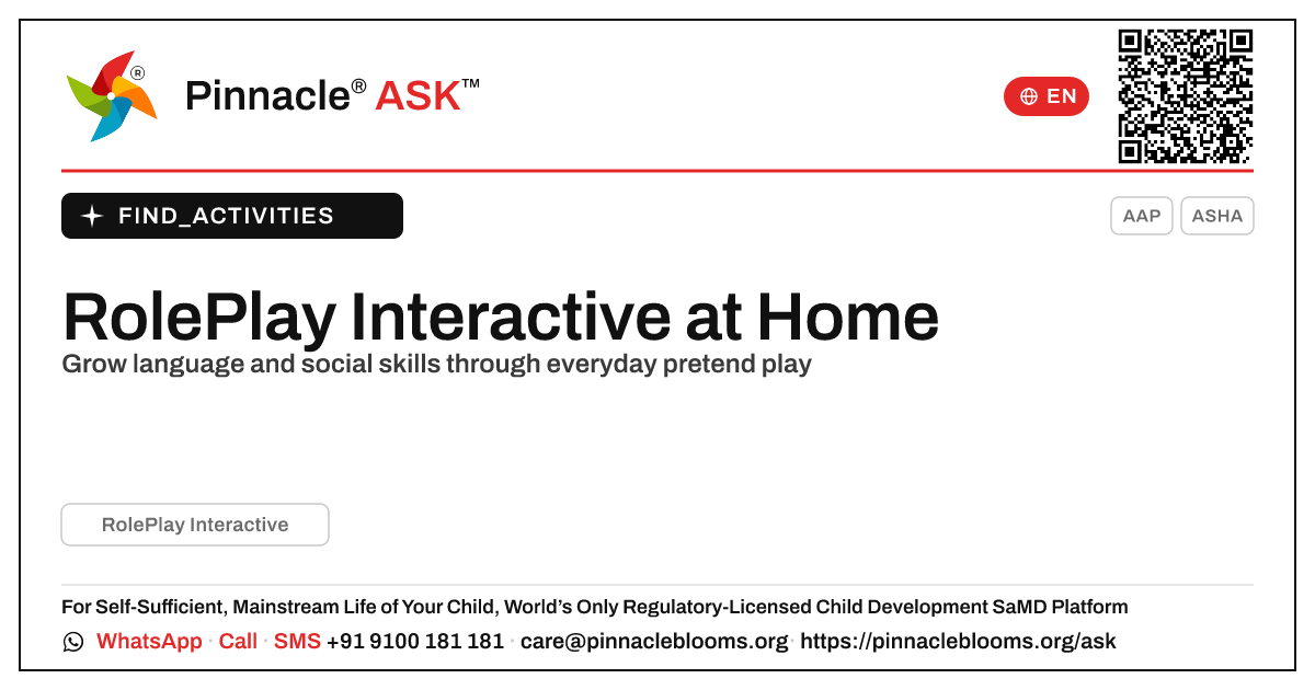 How to do RolePlay Interactive with your child at home — Pinnacle Ask answer card with a short explanation and QR link