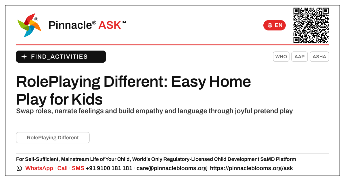 How can I work on RolePlaying Different with my child at home? — Pinnacle Ask answer card with a short explanation and QR link