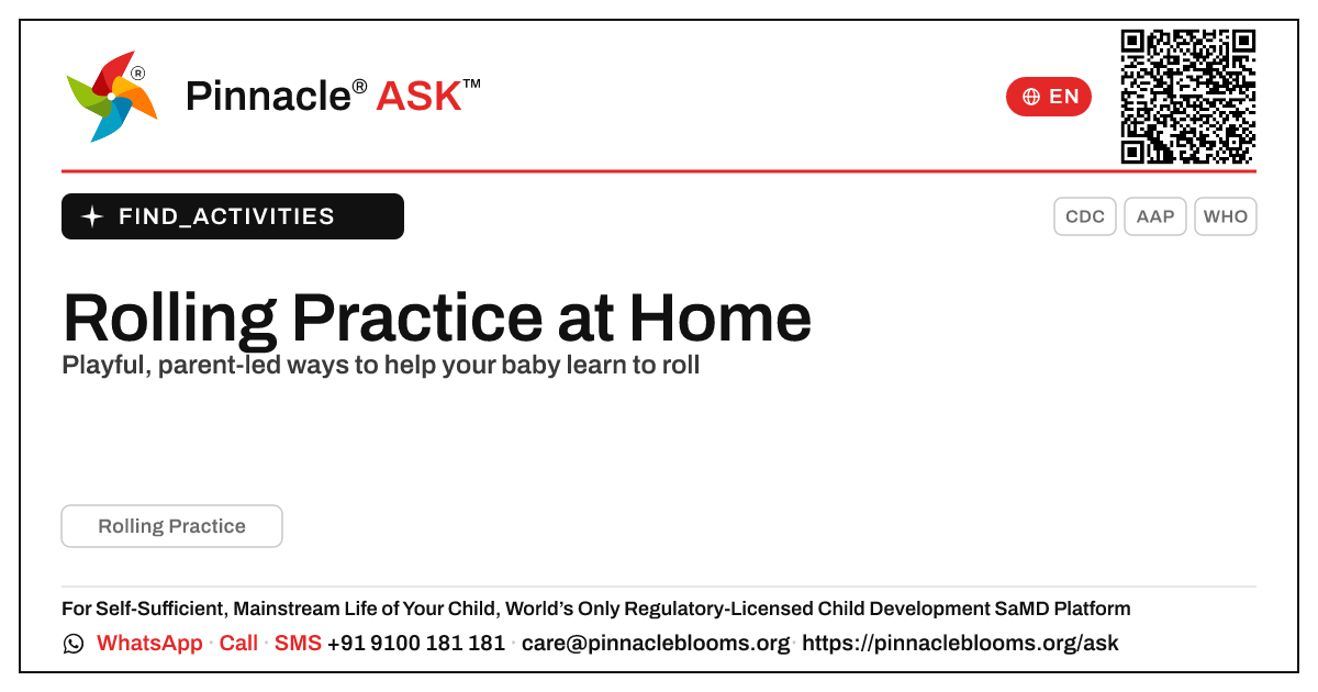 How can I work on Rolling Practice with my child at home? — Pinnacle Ask answer card with a short explanation and QR link