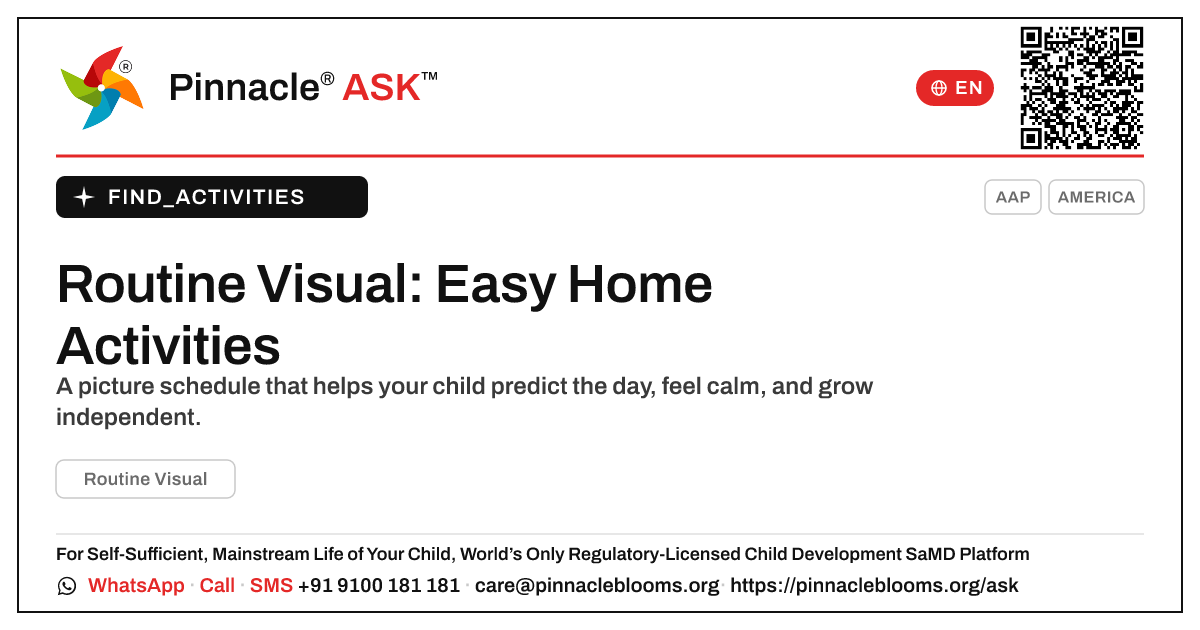How to Work on Routine Visual With Your Child at Home — Pinnacle Ask answer card with a short explanation and QR link
