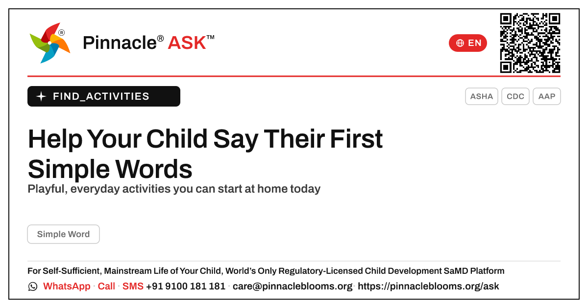 How can I work on Simple Word with my child at home? — Pinnacle Ask answer card with a short explanation and QR link