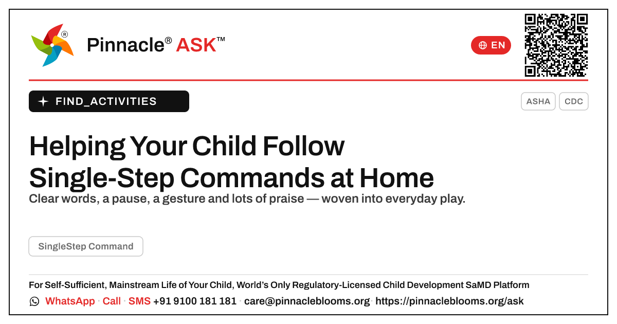 How to Work on SingleStep Command at Home — Pinnacle Ask answer card with a short explanation and QR link
