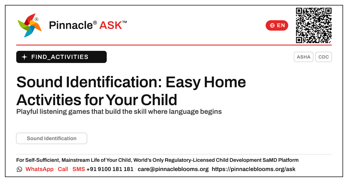 How to Work on Sound Identification at Home — Pinnacle Ask answer card with a short explanation and QR link