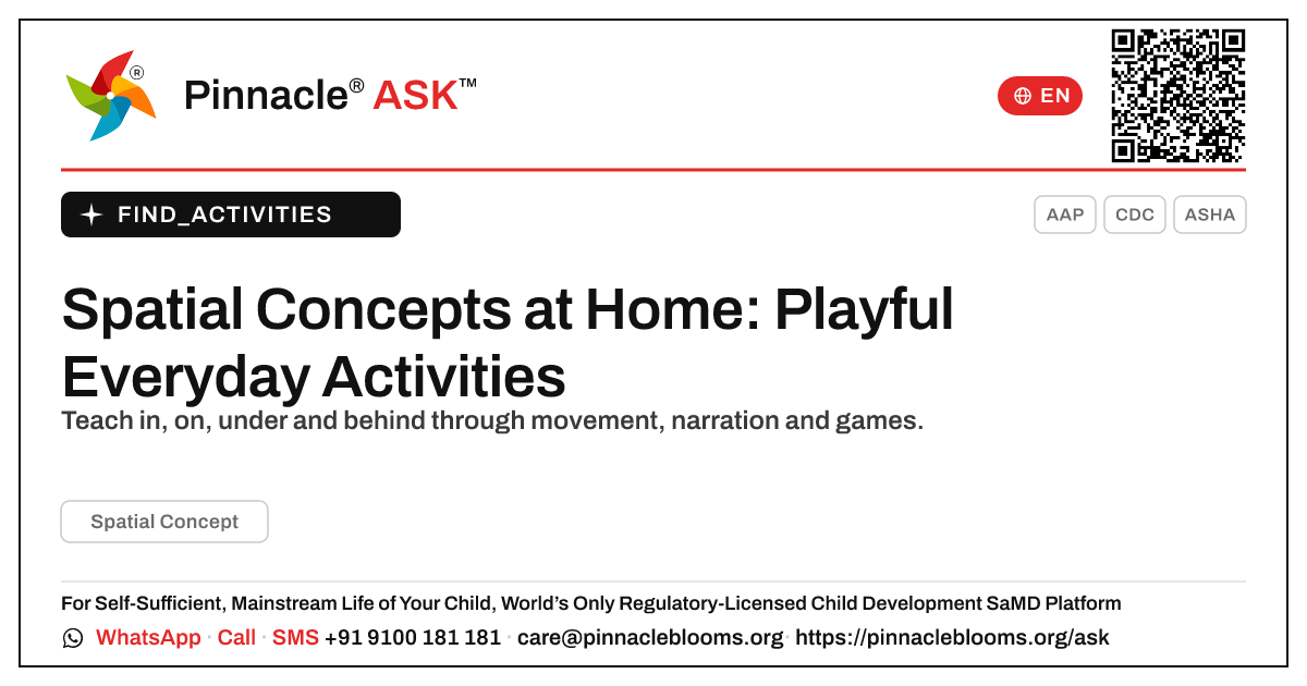 How can I work on Spatial Concepts with my child at home? — Pinnacle Ask answer card with a short explanation and QR link