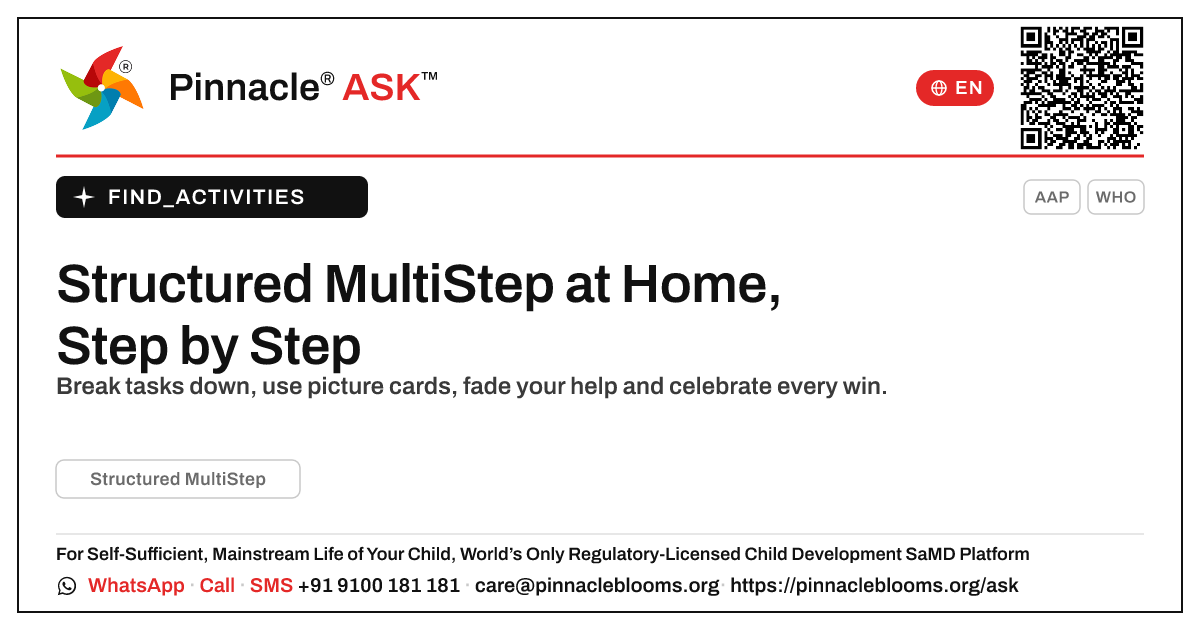How to Work on Structured MultiStep at Home — Pinnacle Ask answer card with a short explanation and QR link