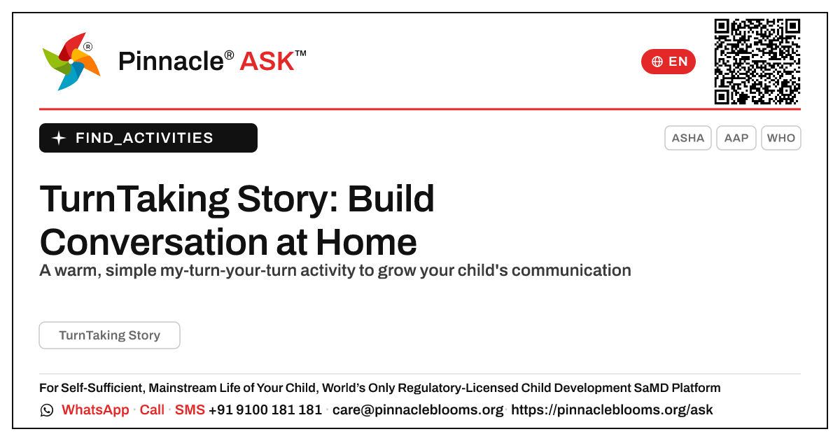 TurnTaking Story at Home — Pinnacle Ask answer card with a short explanation and QR link