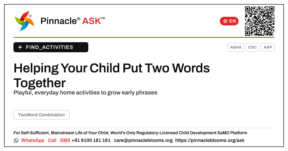 How to work on two-word combinations at home — Pinnacle Ask answer card with a short explanation and QR link