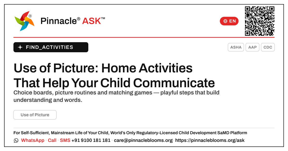 Use of Picture at Home — Pinnacle Ask answer card with a short explanation and QR link