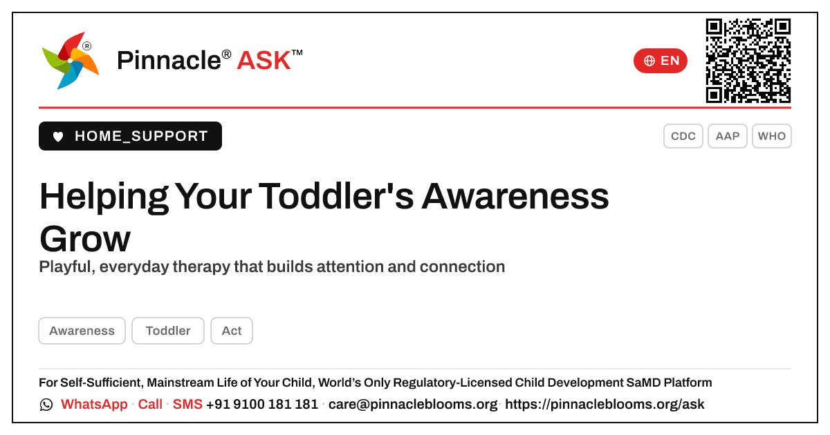 How can therapy improve my child's Awareness? — Pinnacle Ask answer card with a short explanation and QR link