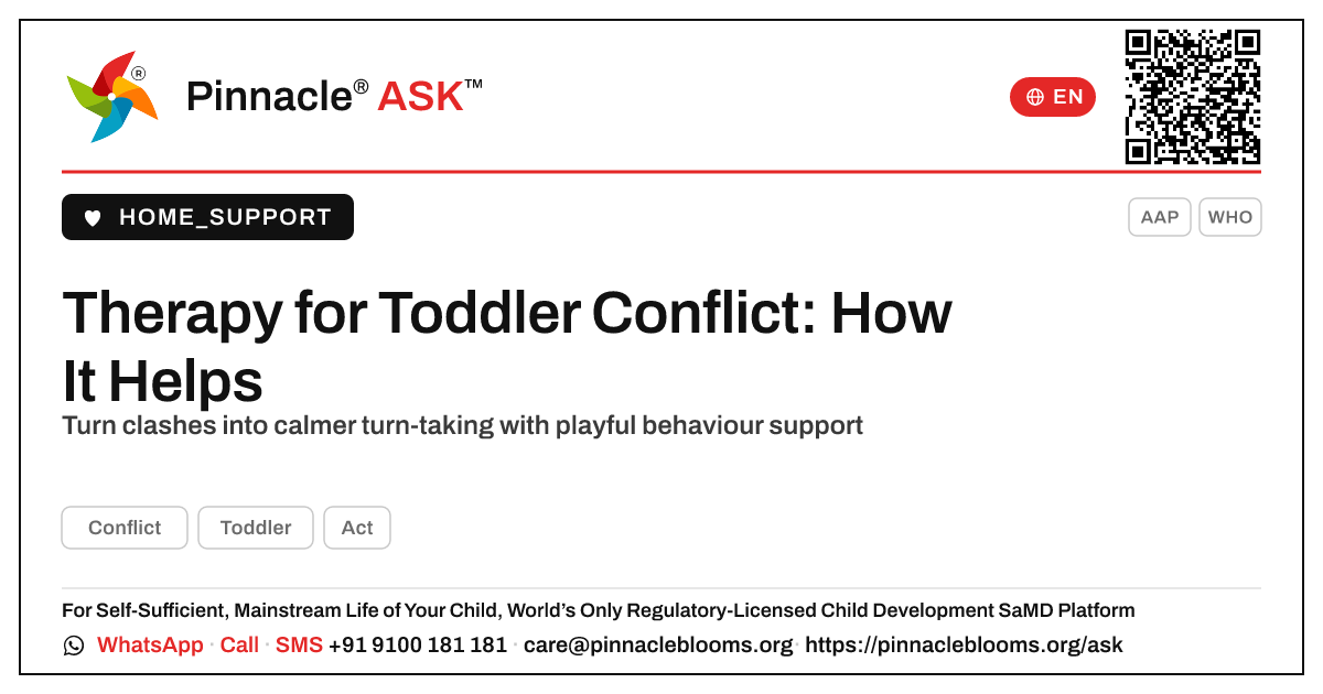 How can therapy improve my child's Conflict? — Pinnacle Ask answer card with a short explanation and QR link