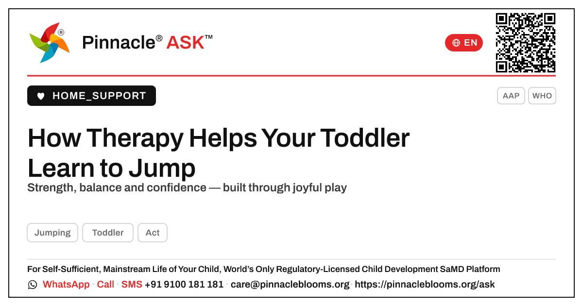How can therapy improve my child's Jumping? — Pinnacle Ask answer card with a short explanation and QR link
