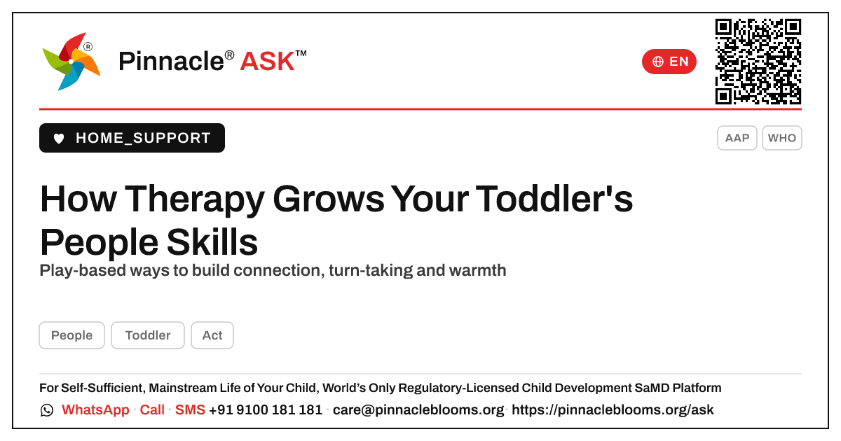 How Therapy Improves Your Toddler's People Skills — Pinnacle Ask answer card with a short explanation and QR link