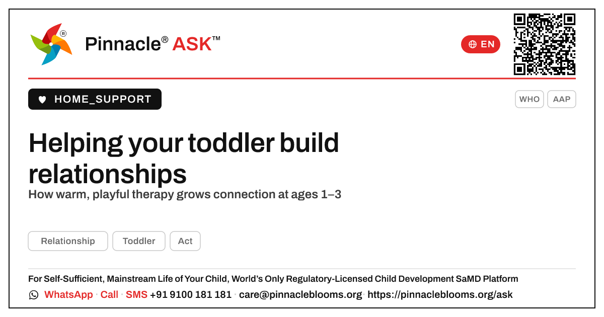 How can therapy improve my child's relationships? — Pinnacle Ask answer card with a short explanation and QR link