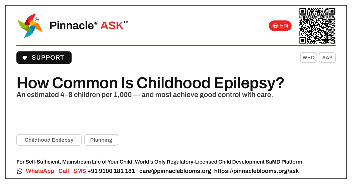 How Common Is Childhood Epilepsy in Children? — Pinnacle Ask answer card with a short explanation and QR link
