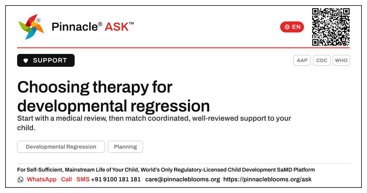 How do I choose the right therapy for a child with Developmental Regression? — Pinnacle Ask answer card with a short explanation and QR link