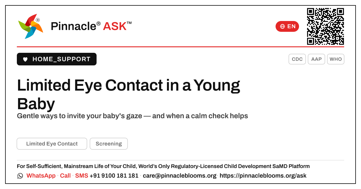 How do I handle limited eye contact in a young baby? — Pinnacle Ask answer card with a short explanation and QR link