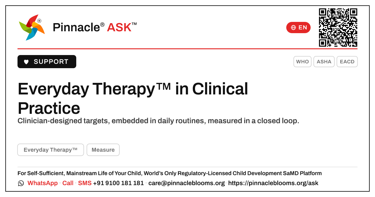How Everyday Therapy™ Works in Clinical Practice — Pinnacle Ask answer card with a short explanation and QR link