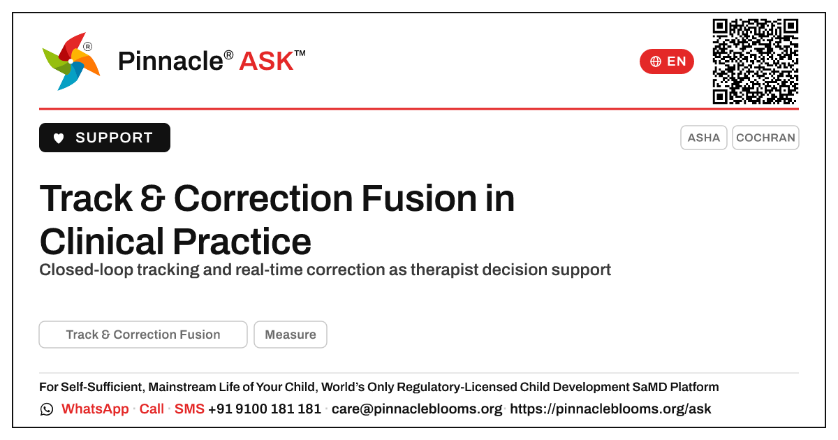 How Track & Correction Fusion works in clinical practice — Pinnacle Ask answer card with a short explanation and QR link