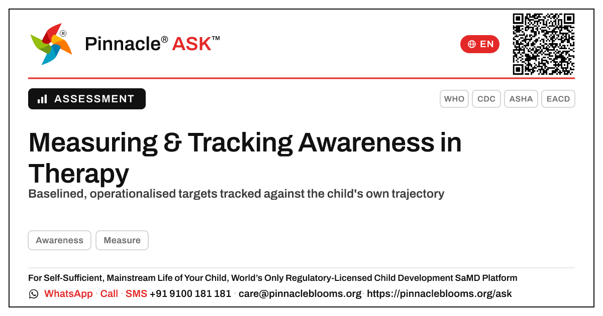 How Awareness Is Measured and Progress-Tracked in Therapy — Pinnacle Ask answer card with a short explanation and QR link