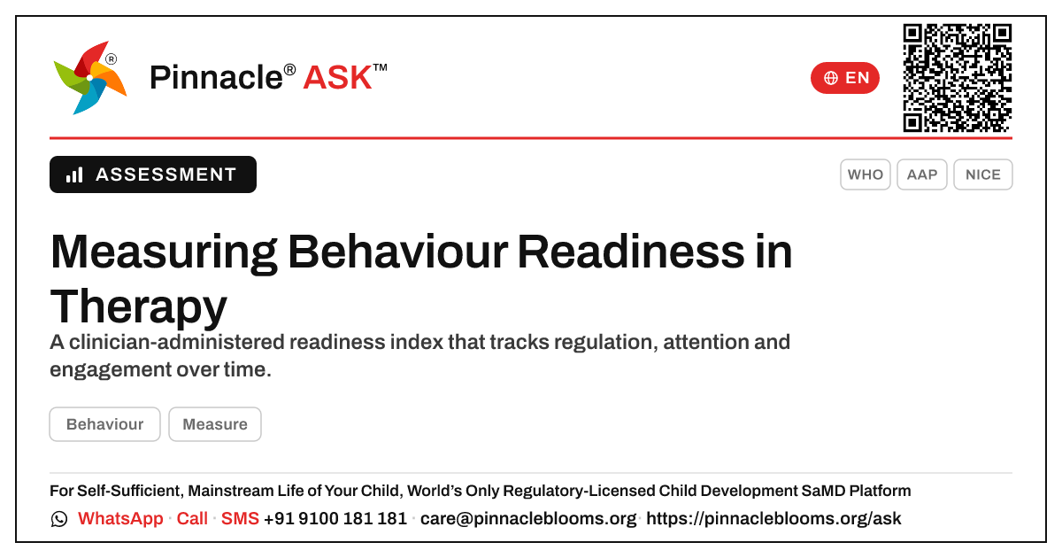 How is Behaviour Readiness Measured and Tracked in Therapy? — Pinnacle Ask answer card with a short explanation and QR link