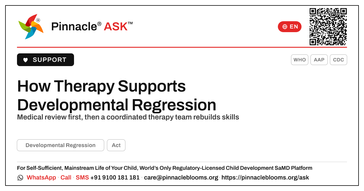 How is Developmental Regression supported through therapy? — Pinnacle Ask answer card with a short explanation and QR link