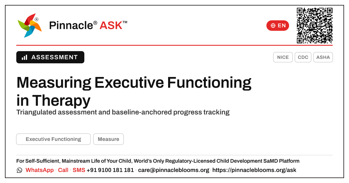 How is Executive Functioning measured and progress-tracked within a therapy plan? — Pinnacle Ask answer card with a short explanation and QR link