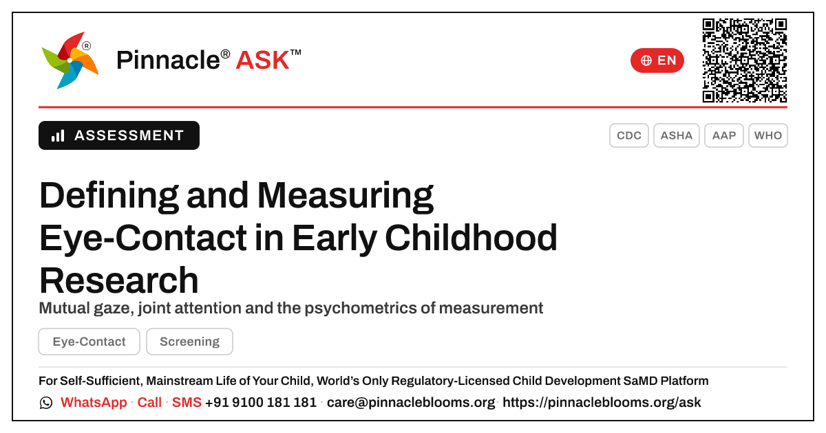 How Eye-Contact Is Defined and Measured in Early Childhood Research — Pinnacle Ask answer card with a short explanation and QR link