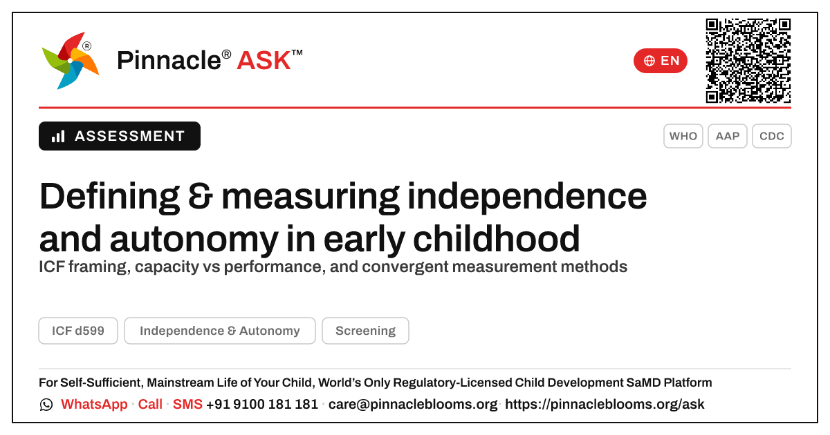How Independence & Autonomy Is Defined and Measured in Early Childhood Research — Pinnacle Ask answer card with a short explanation and QR link