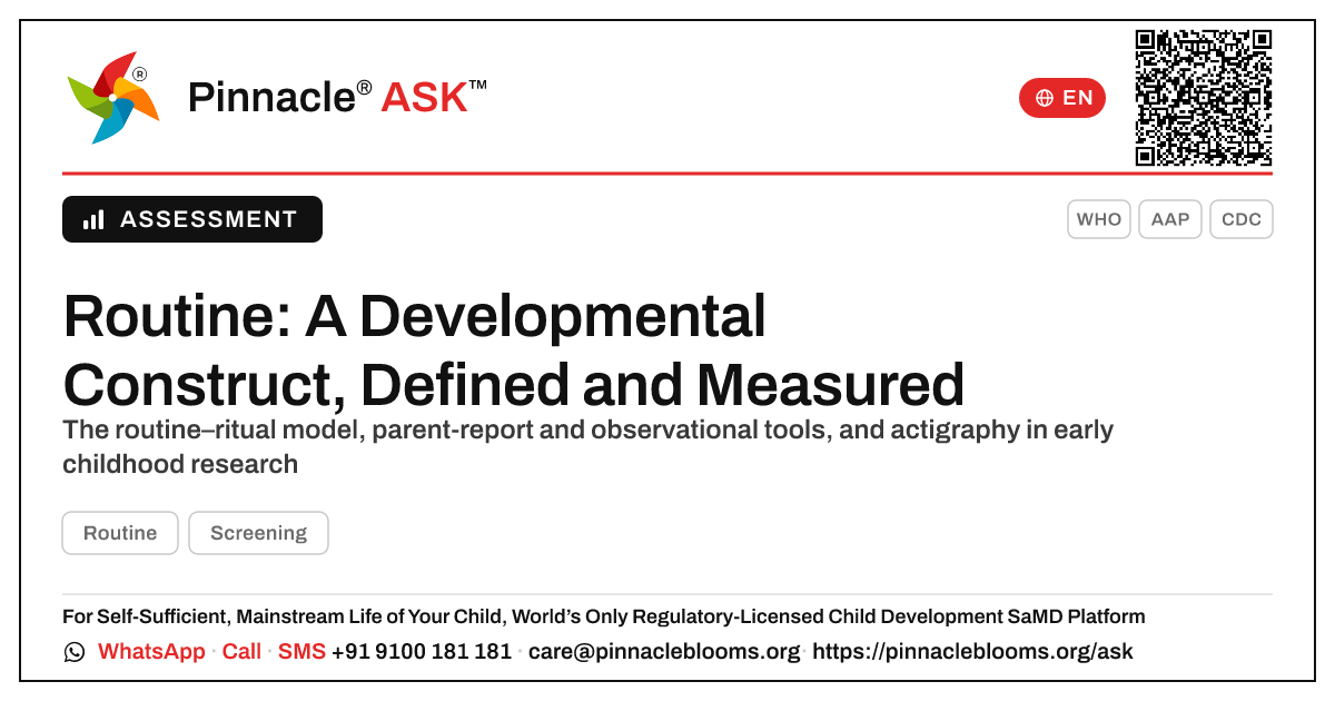 How Routine Is Defined and Measured in Early Childhood Research — Pinnacle Ask answer card with a short explanation and QR link