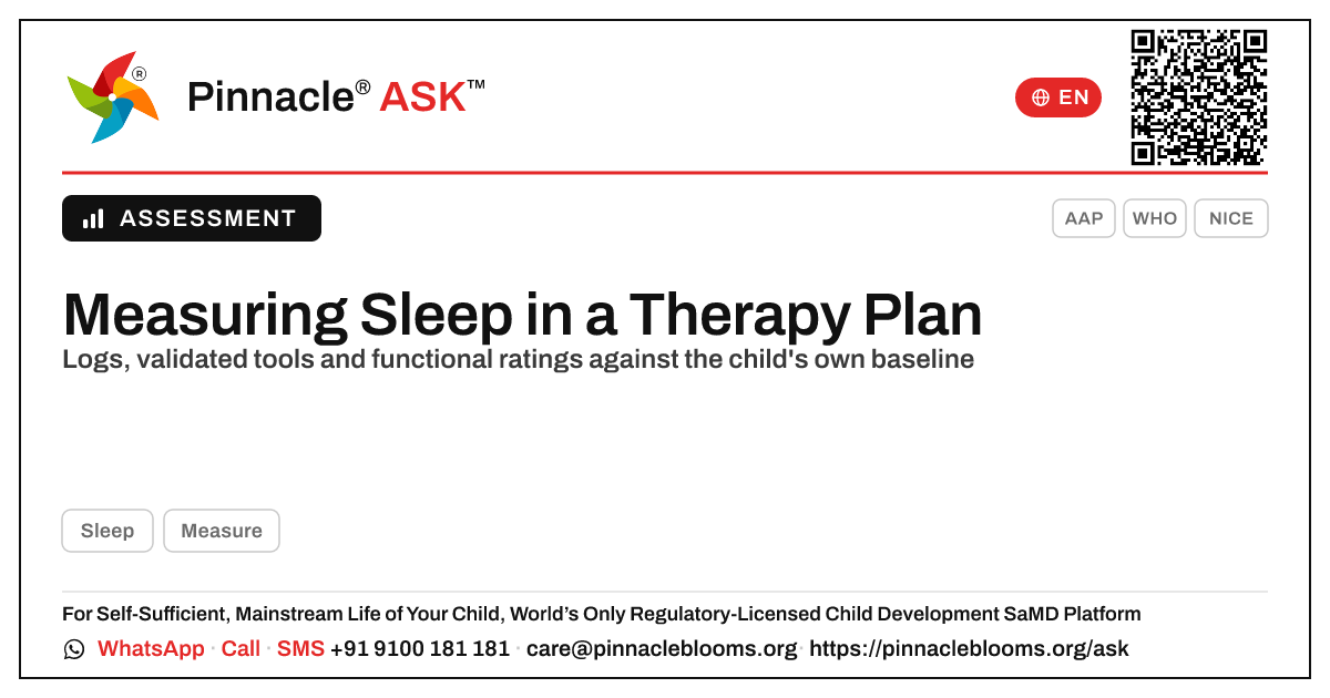 How Sleep Is Measured and Tracked in a Therapy Plan — Pinnacle Ask answer card with a short explanation and QR link