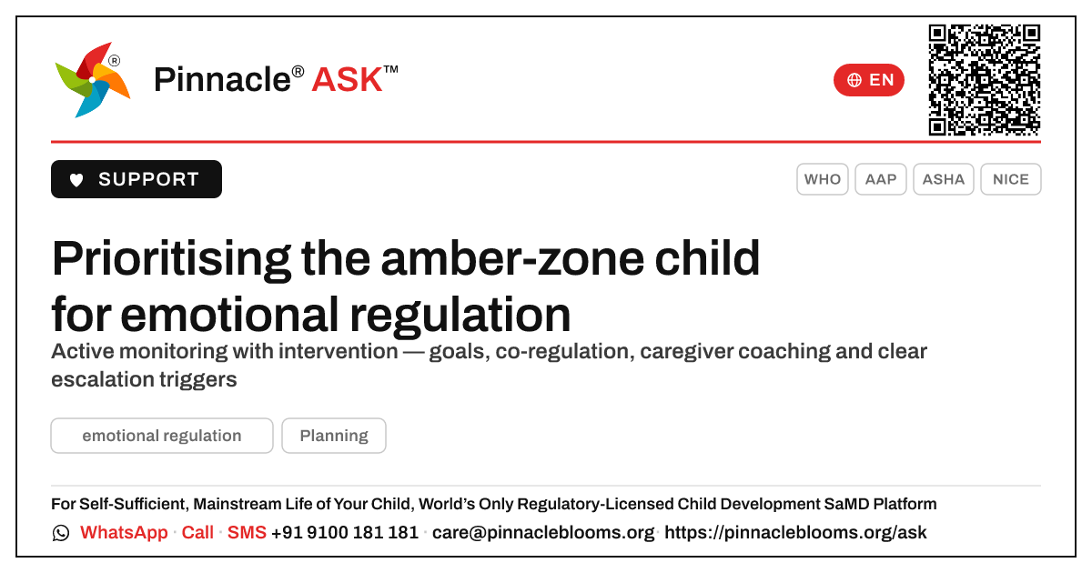 How should a therapist prioritise a child in the amber zone for emotional regulation? — Pinnacle Ask answer card with a short explanation and QR link