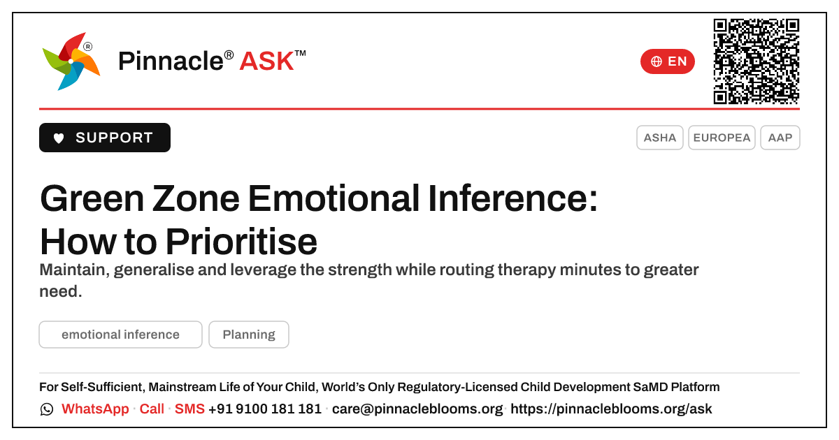 Prioritising a green-zone emotional inference result — Pinnacle Ask answer card with a short explanation and QR link