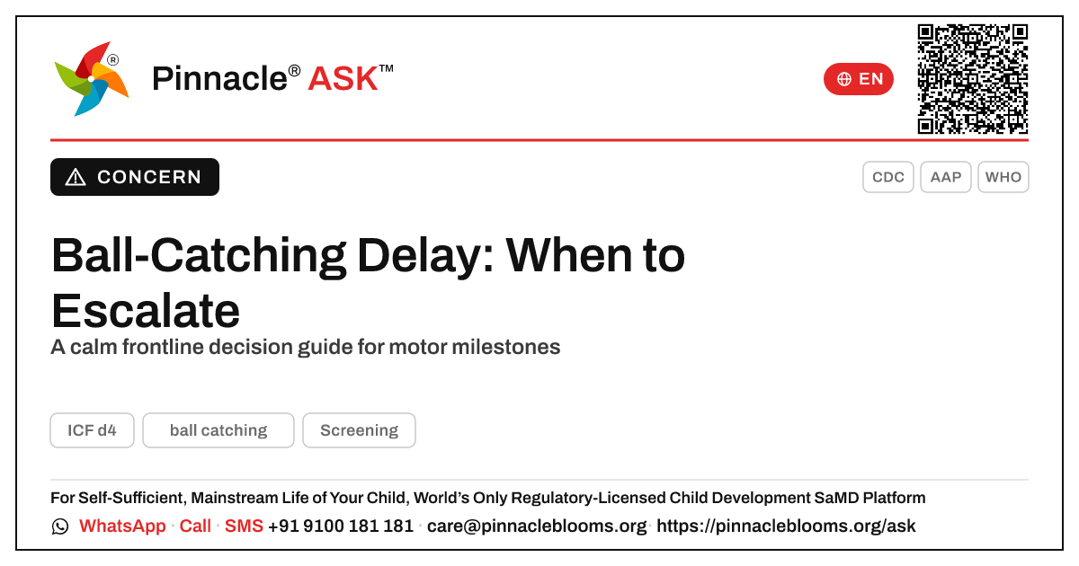 When should a frontline worker escalate a ball-catching delay? — Pinnacle Ask answer card with a short explanation and QR link