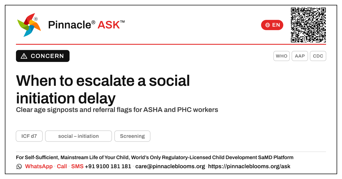Social initiation: when a frontline worker should escalate — Pinnacle Ask answer card with a short explanation and QR link