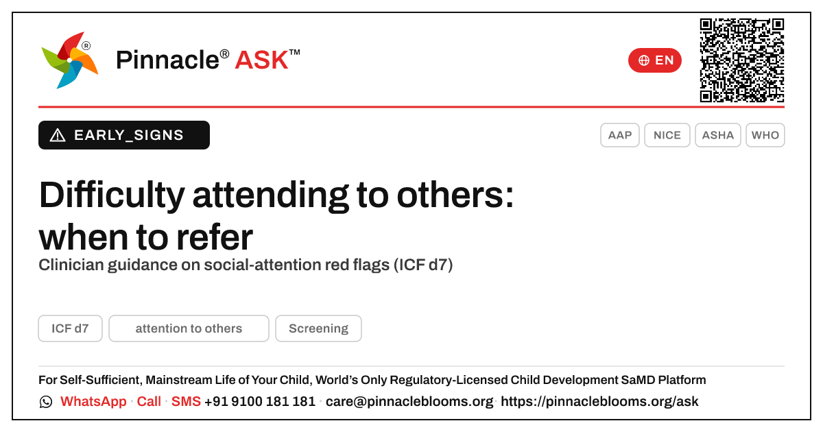 Difficulty attending to others: a referral red flag? — Pinnacle Ask answer card with a short explanation and QR link