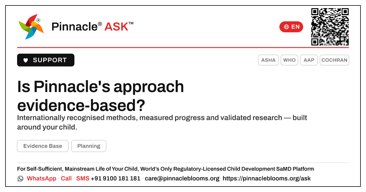 Is Pinnacle Blooms Network's approach evidence-based? — Pinnacle Ask answer card with a short explanation and QR link