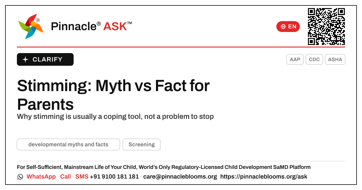 Is Stimming Always a Bad Sign That Must Be Stopped? — Pinnacle Ask answer card with a short explanation and QR link