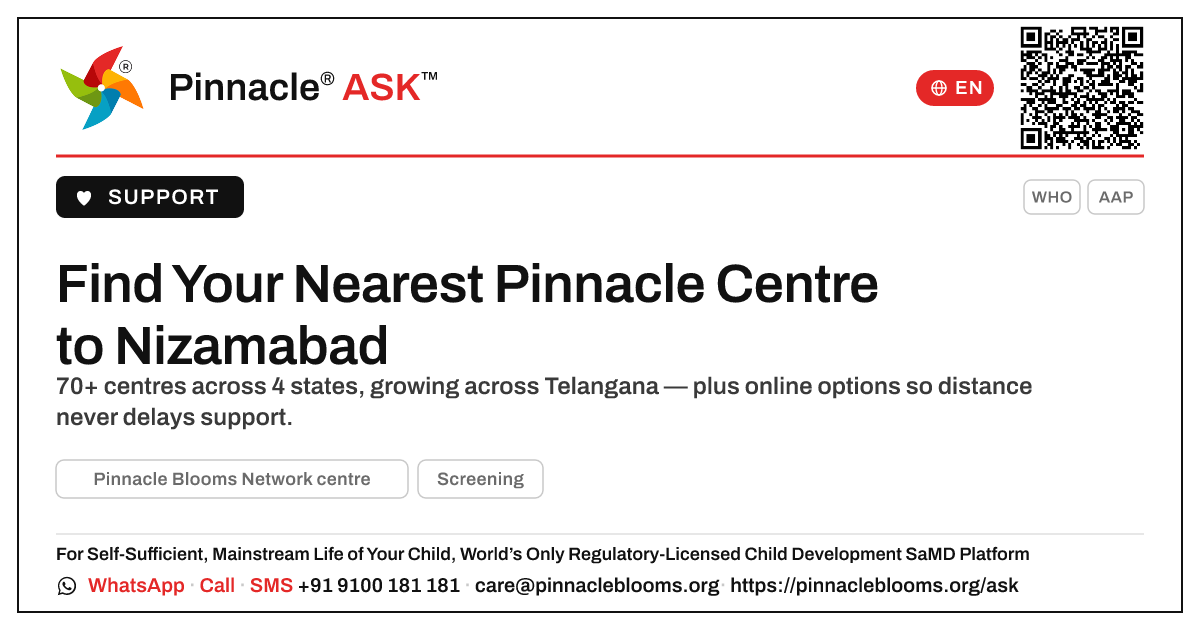 Pinnacle Blooms Network Centre Near Nizamabad — Pinnacle Ask answer card with a short explanation and QR link