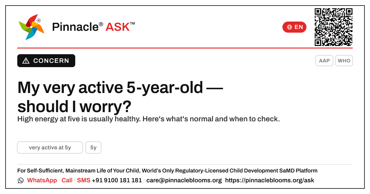 Very active at 5 years — Pinnacle Ask answer card with a short explanation and QR link