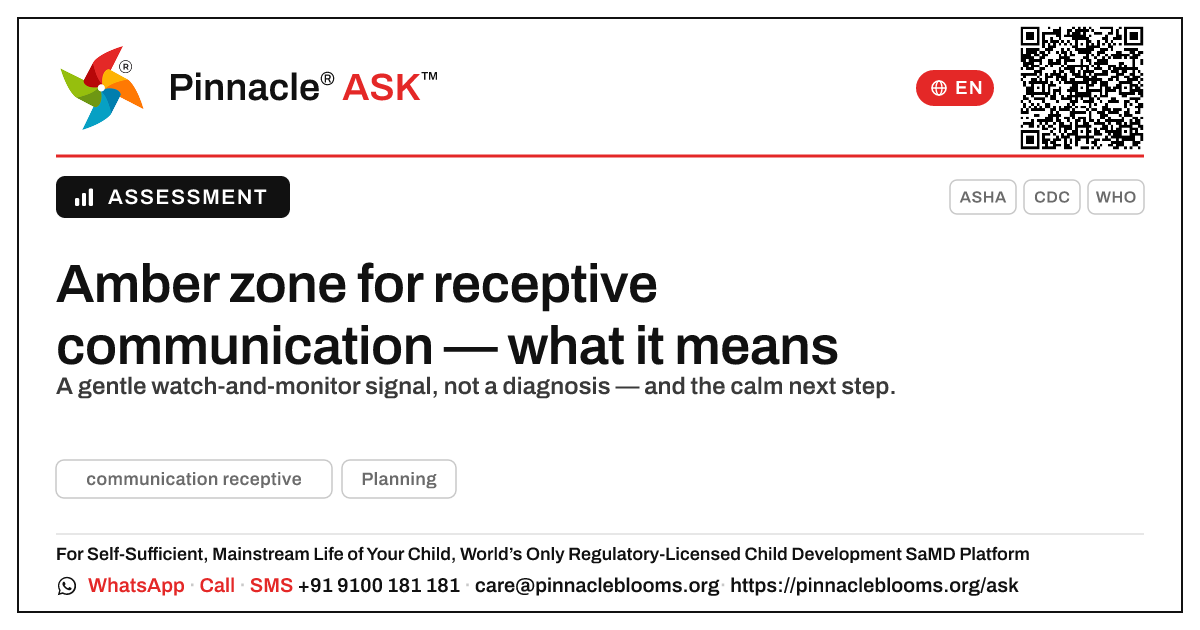 What does an amber zone for receptive communication mean? — Pinnacle Ask answer card with a short explanation and QR link