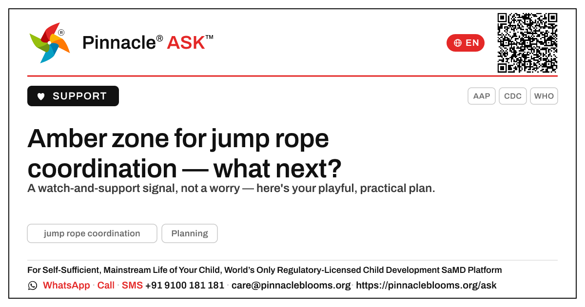 Amber zone for jump rope coordination — what to do next — Pinnacle Ask answer card with a short explanation and QR link